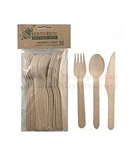 30 PACK ALPEN WOODEN CUTLERY SET NATURAL