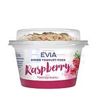 170G EVIA GREEK YOUGHURT PODS RASPBERRY WITH TOASTED MUESLI