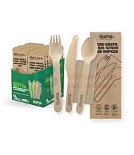 BIOPAK WOOD KNIFE FORK SPOON SET
